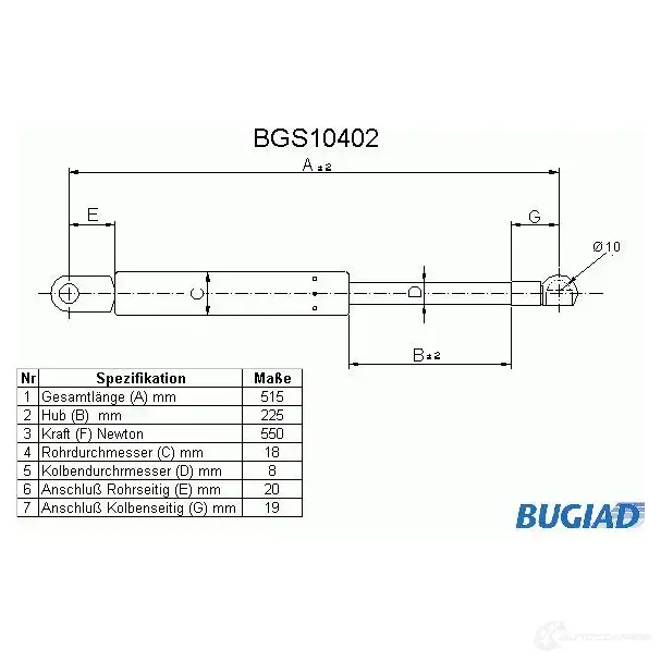 Амортизатор багажника, упор задней двери BUGIAD bgs10402 1503191 AUQB 4 4043193104021