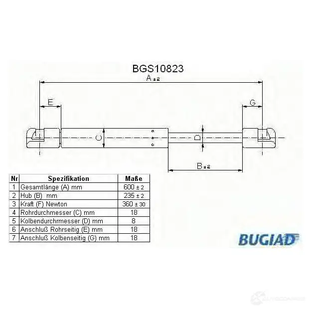Амортизатор багажника, упор задней двери BUGIAD VC6 81 1503524 bgs10823 4043193108234
