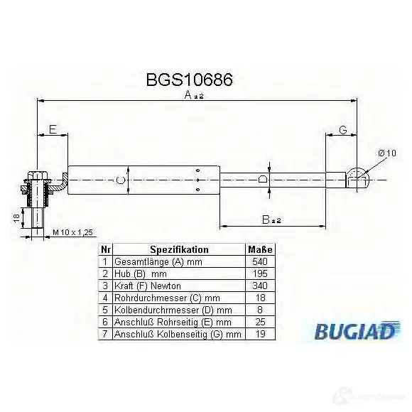Амортизатор багажника, упор задней двери BUGIAD bgs10686 G1RPAJ 6 1503412 4043193106865