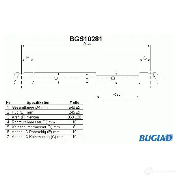 Амортизатор багажника, упор задней двери BUGIAD T4EX U1L 1503125 bgs10281 4043193102812