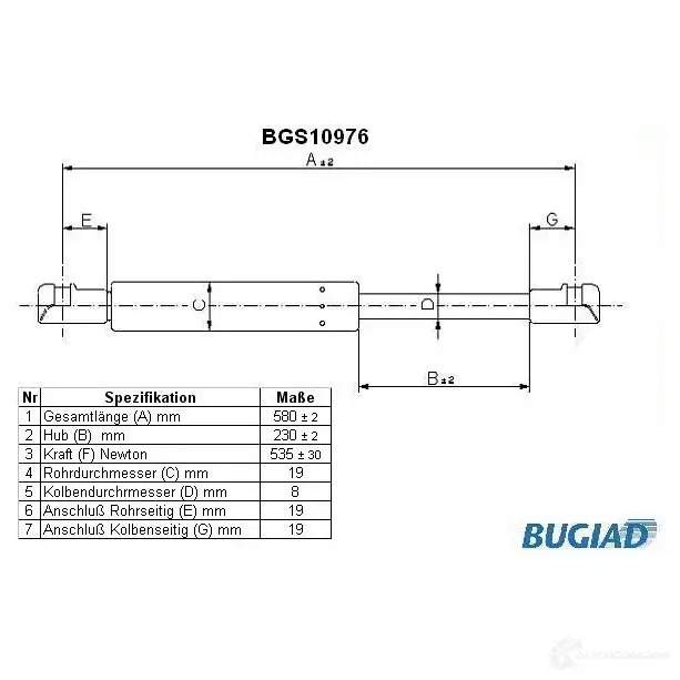 Амортизатор багажника, упор задней двери BUGIAD 1503676 bgs10976 4043193109767 O5SLQ Q изображение 0