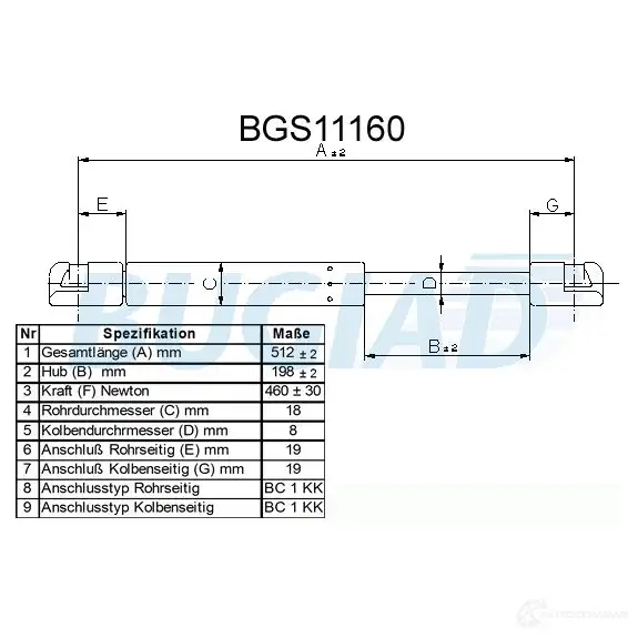 Амортизатор багажника, упор задней двери BUGIAD Y7XKF HI bgs11160 1503858