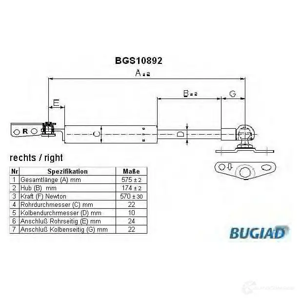 Амортизатор багажника, упор задней двери BUGIAD 1503593 bgs10892 4043193108920 9 WYJ7HA изображение 0