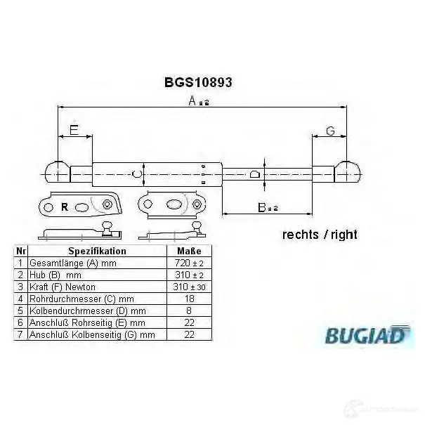 Амортизатор багажника, упор задней двери BUGIAD IG DWF 4043193108937 1503594 bgs10893
