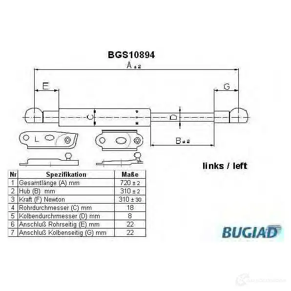 Амортизатор багажника, упор задней двери BUGIAD 4043193108944 1503595 FVJ CQ bgs10894