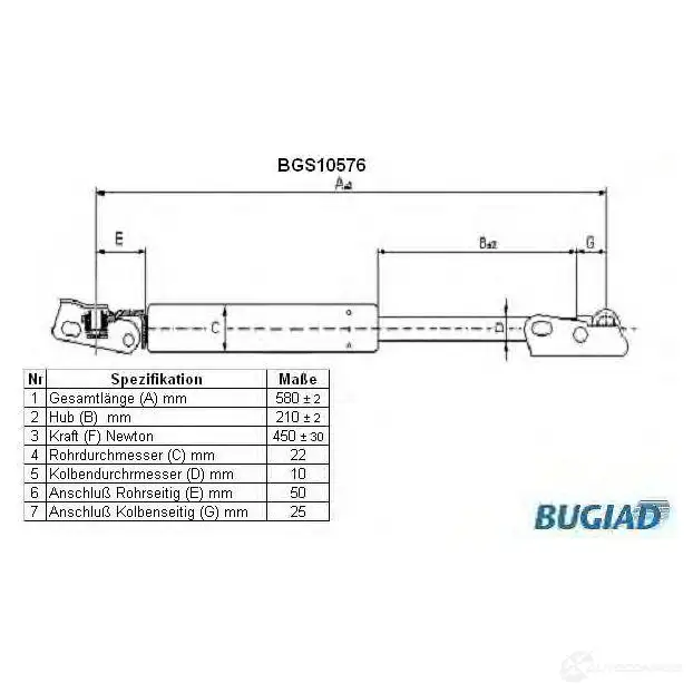 Амортизатор багажника, упор задней двери BUGIAD 85I2Y H bgs10576 1503325 4043193105769