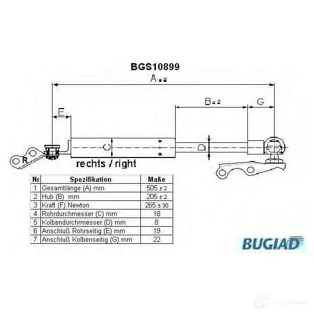 Амортизатор багажника, упор задней двери BUGIAD 1503600 4043193108999 bgs10899 K HYEZ изображение 0