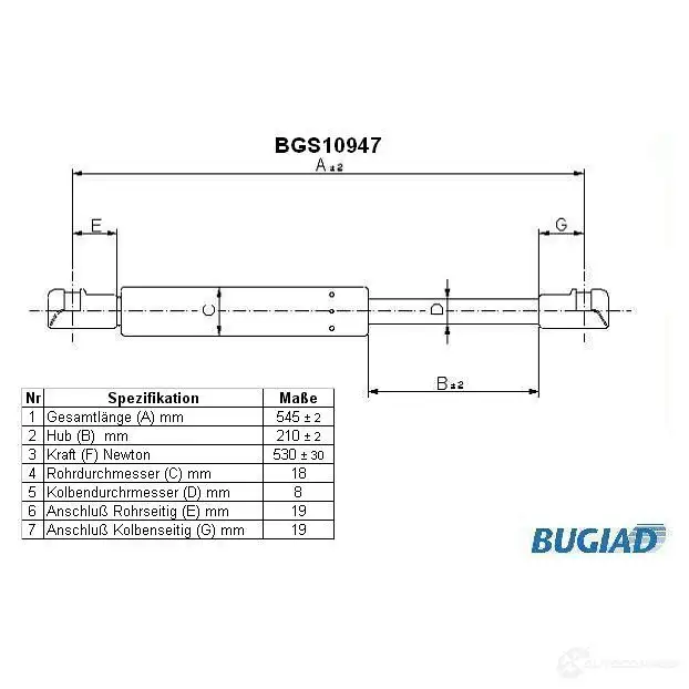 Амортизатор багажника, упор задней двери BUGIAD 6H XHM bgs10947 4043193109477 1503647