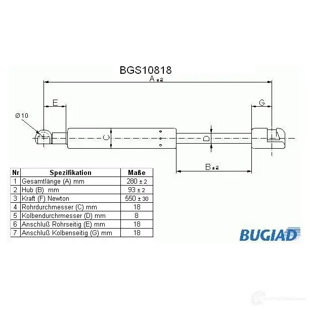 Амортизатор багажника, упор задней двери BUGIAD 1503519 bgs10818 3A44 0UG 4043193108180