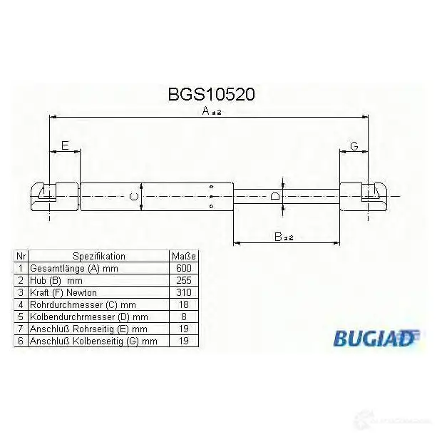 Амортизатор багажника, упор задней двери BUGIAD 4043193105202 bgs10520 J U9TSF 1503277
