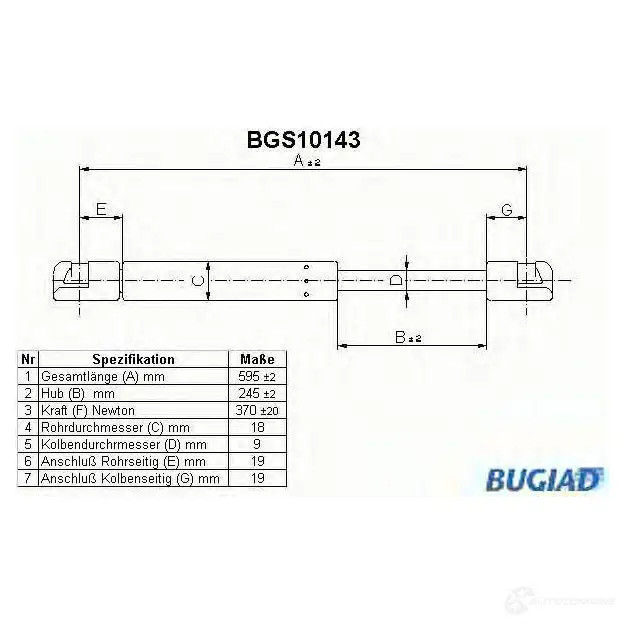 Амортизатор багажника, упор задней двери BUGIAD 1503060 4043193101433 3XMU E bgs10143