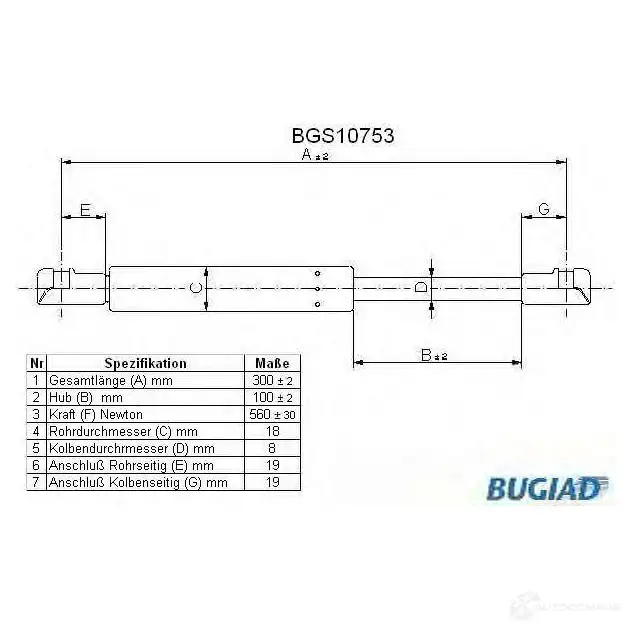 Амортизатор багажника, упор задней двери BUGIAD bgs10753 4043193107534 HDLE D 1503459