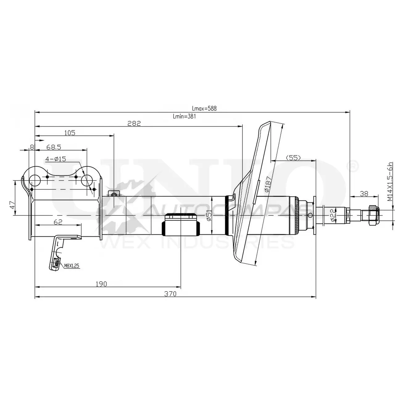 Амортизатор газовый задней подвески левый UNIO SAB-10124 G 1EC4 1441312863