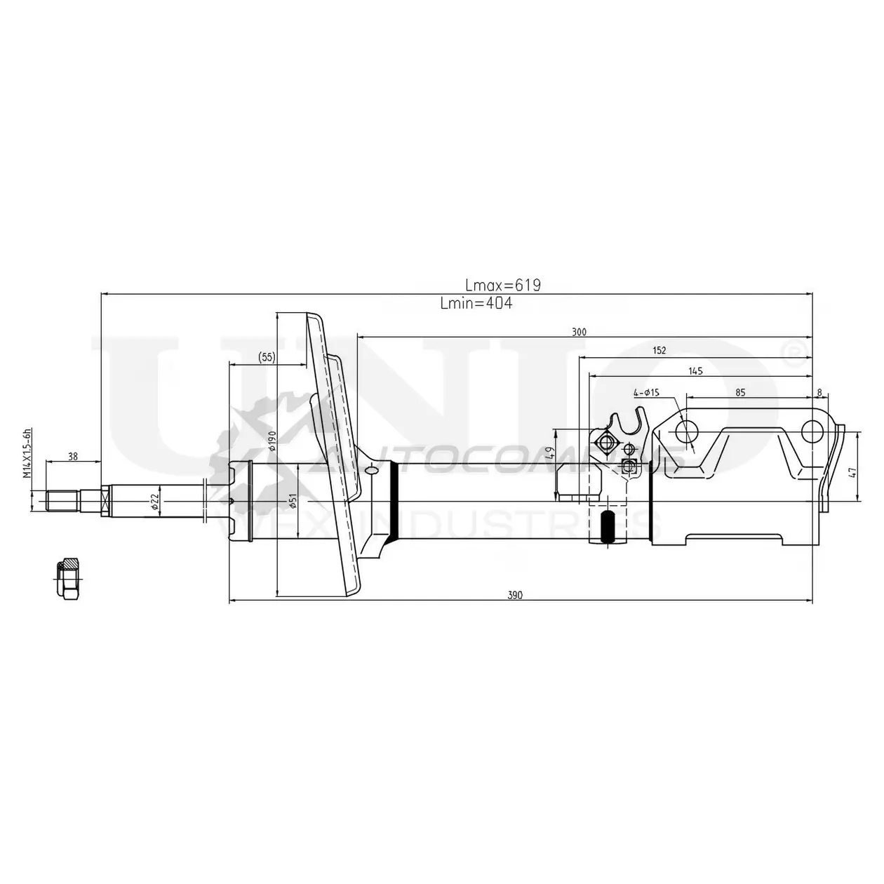 Амортизатор газовый задней подвески правый UNIO 09J7 OWN 1441312884 SAB-10147