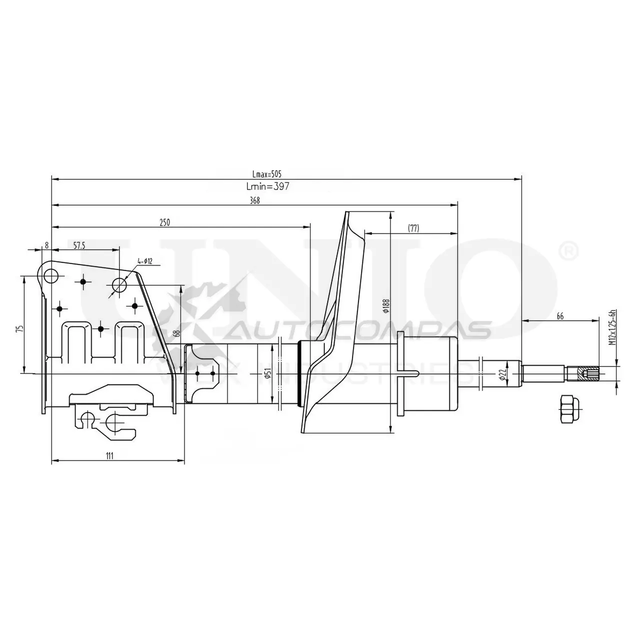 Амортизатор газовый передней подвески UNIO 0IN1I H 1441312908 SAB-10598