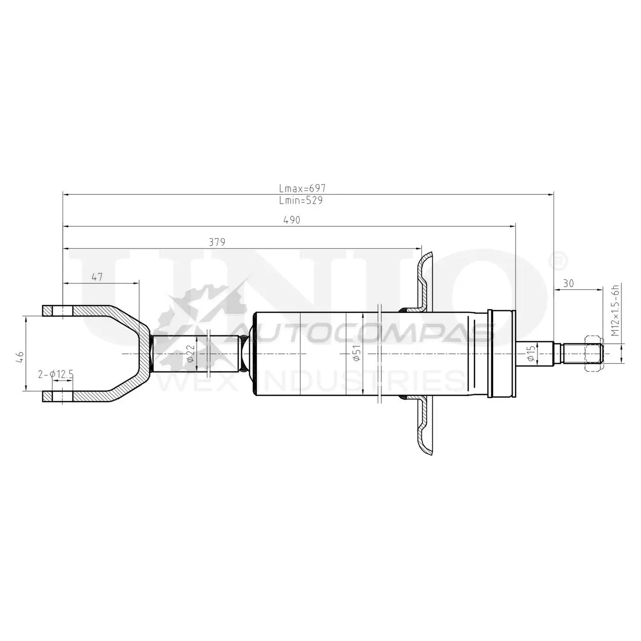 Амортизатор газовый передней подвески UNIO SAB-10522 4QZA FZF 1441312940