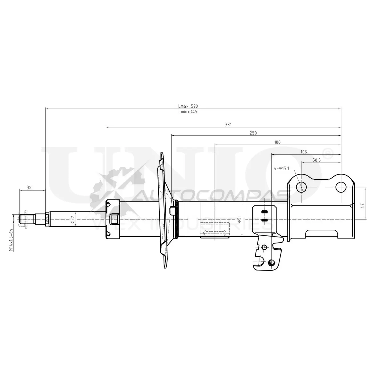Амортизатор газовый передней подвески левый UNIO QHK Y7 SAB-10294 1441313038