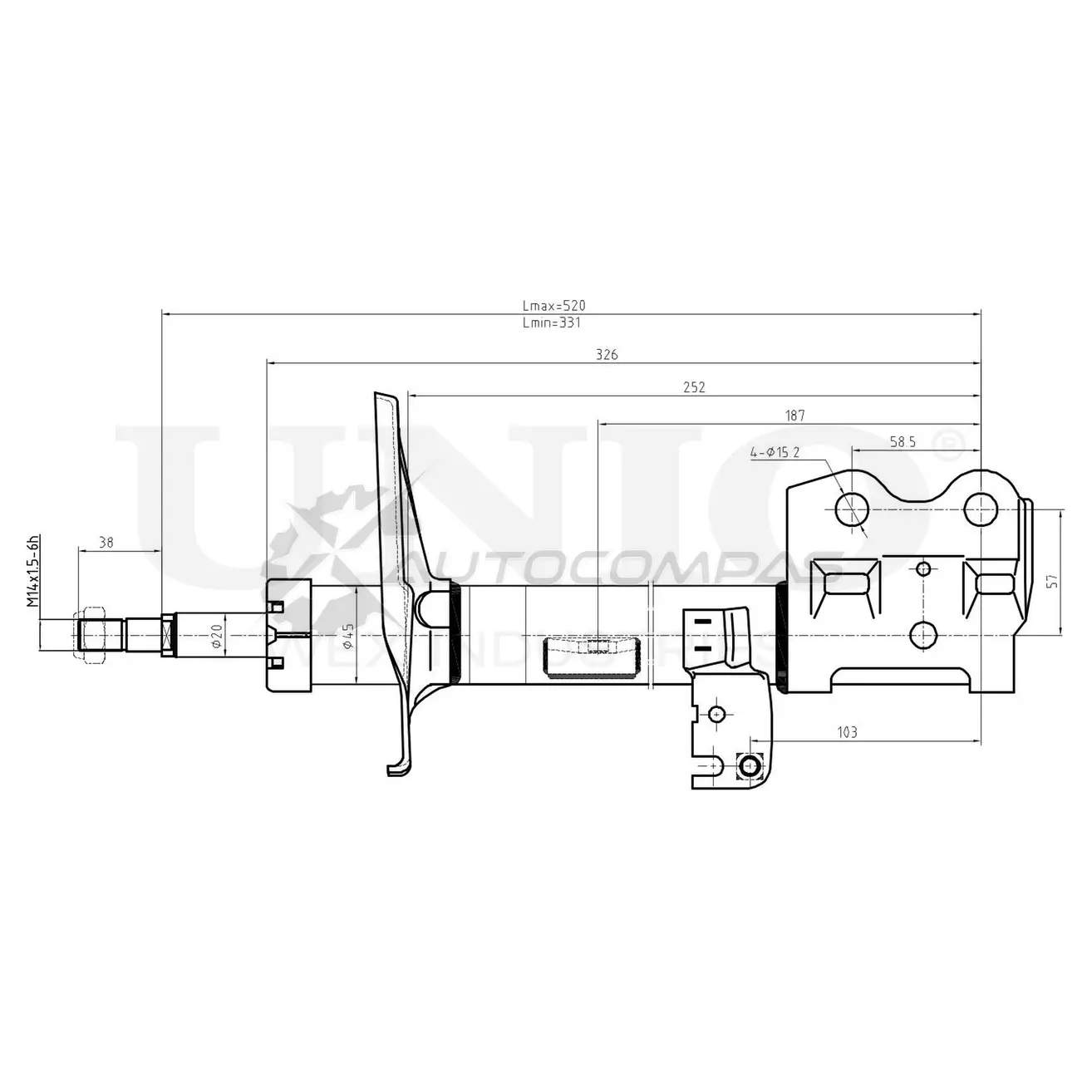Амортизатор газовый передней подвески левый UNIO LB S8CM SAB-10168 1441313094