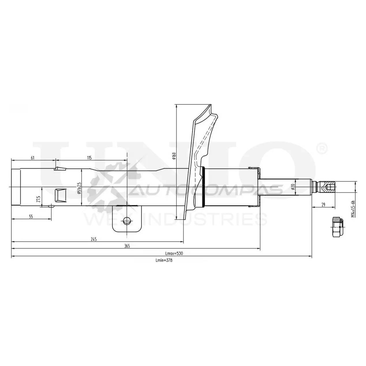 Амортизатор газовый передней подвески левый UNIO 3 S75FW SAB-10058 1441313146