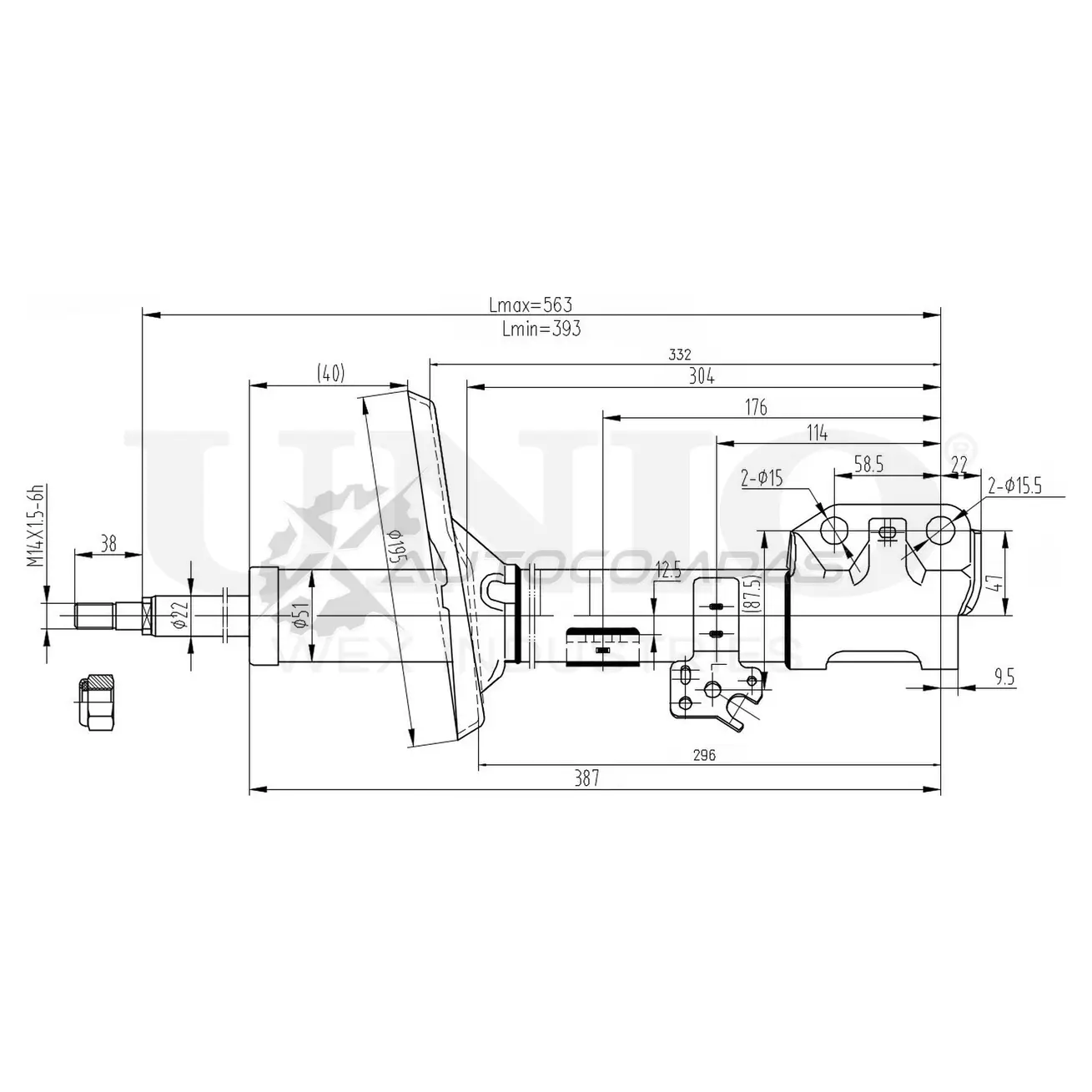 Амортизатор газовый передней подвески левый UNIO 1441313148 1SK IU4G SAB-10118