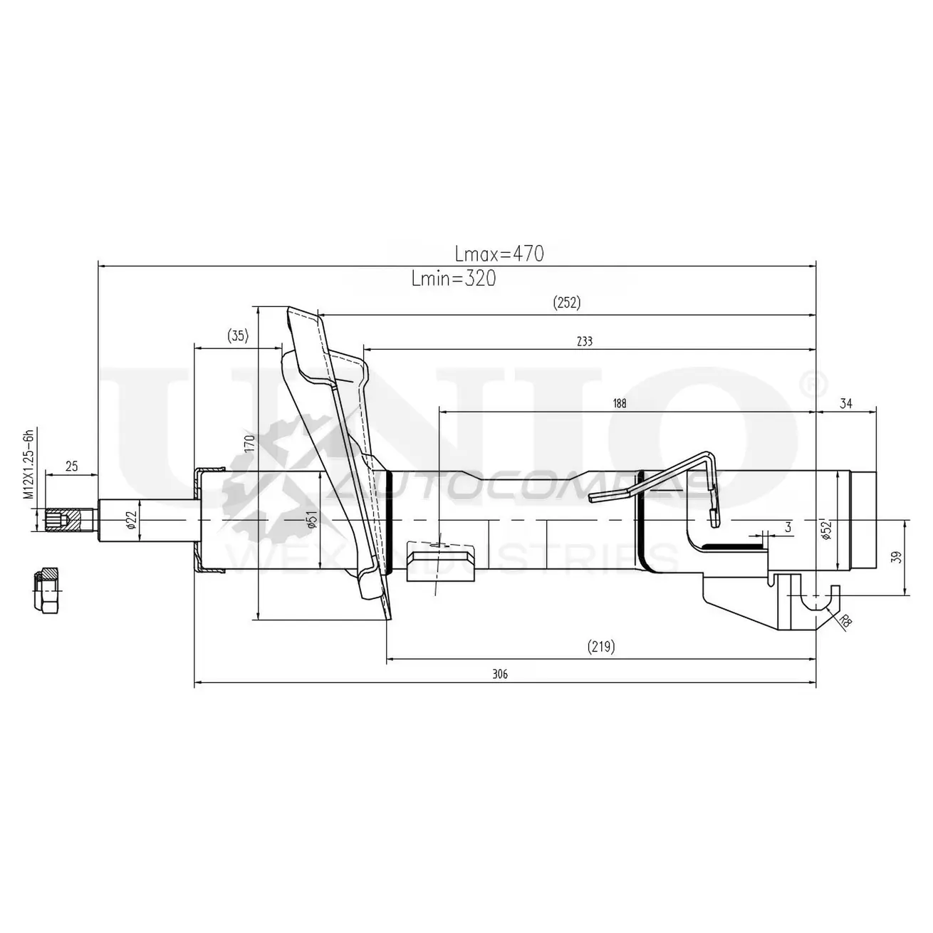 Амортизатор газовый передней подвески левый UNIO XF8 65U SAB-10064 1441313156
