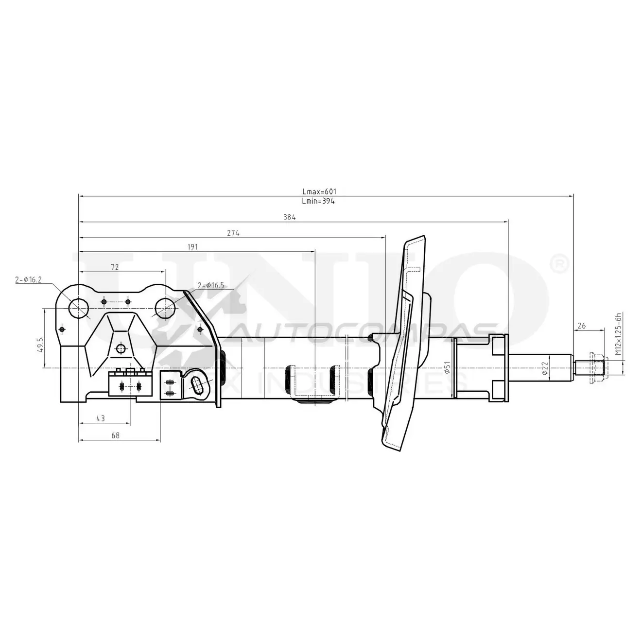 Амортизатор газовый передней подвески правый UNIO 1441313174 SAB-10318 VW3A Z