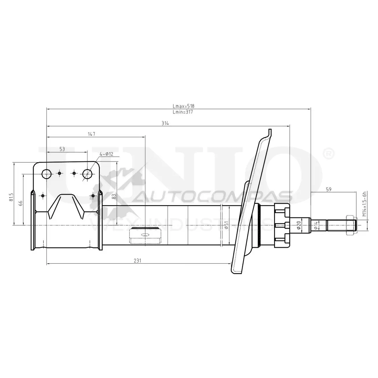 Амортизатор газовый передней подвески правый UNIO 1441313179 U3DG W42 SAB-10233