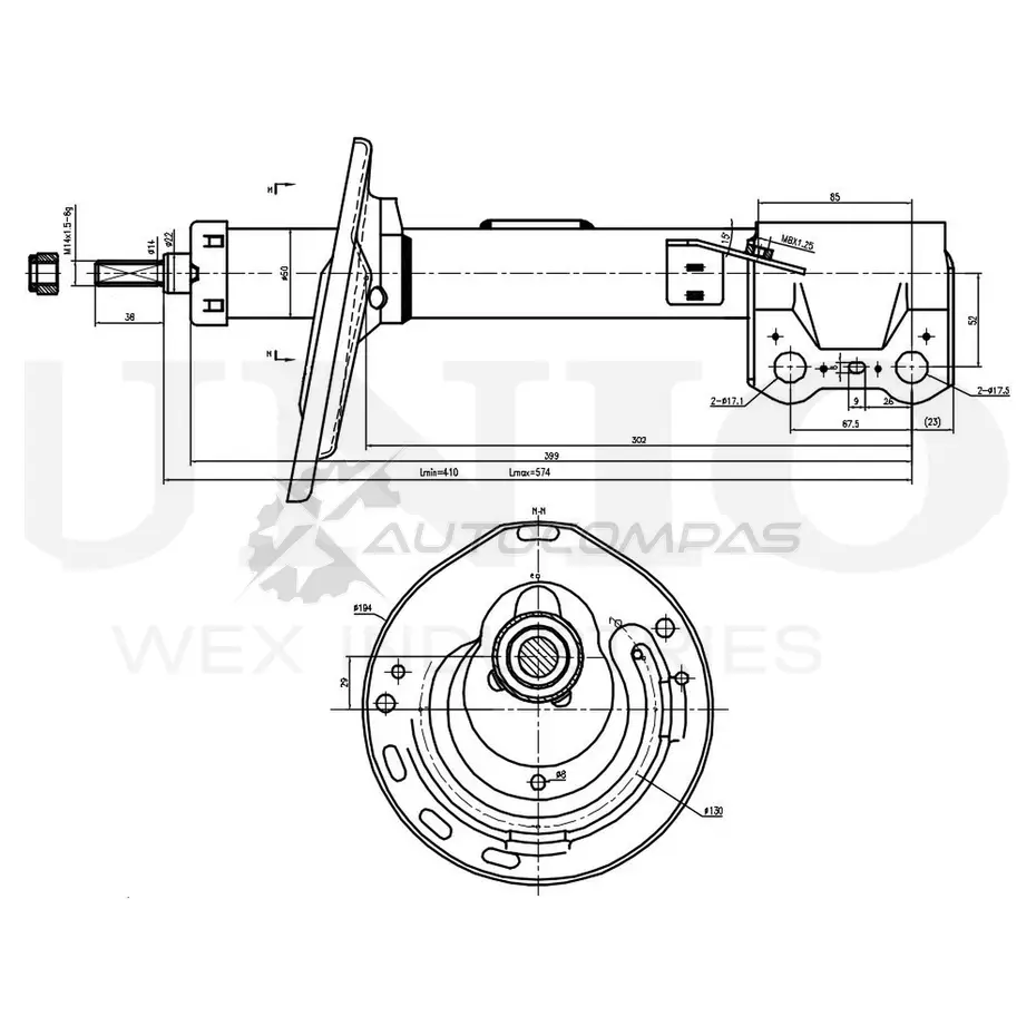 Амортизатор газовый передней подвески правый UNIO SAB-10278 N7MNE R 1441313194