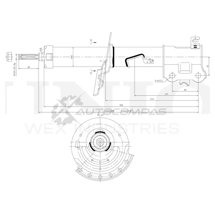 Амортизатор газовый передней подвески правый UNIO AZ M4LE 1441313218 SAB-10345