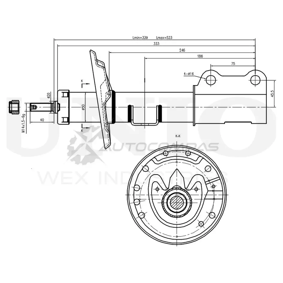 Амортизатор газовый передней подвески правый UNIO B0X D8 1441313219 SAB-10303