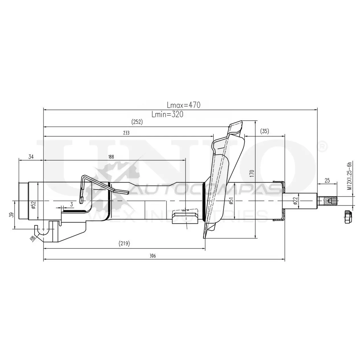 Амортизатор газовый передней подвески правый UNIO RSI85K V 1441313222 SAB-10063