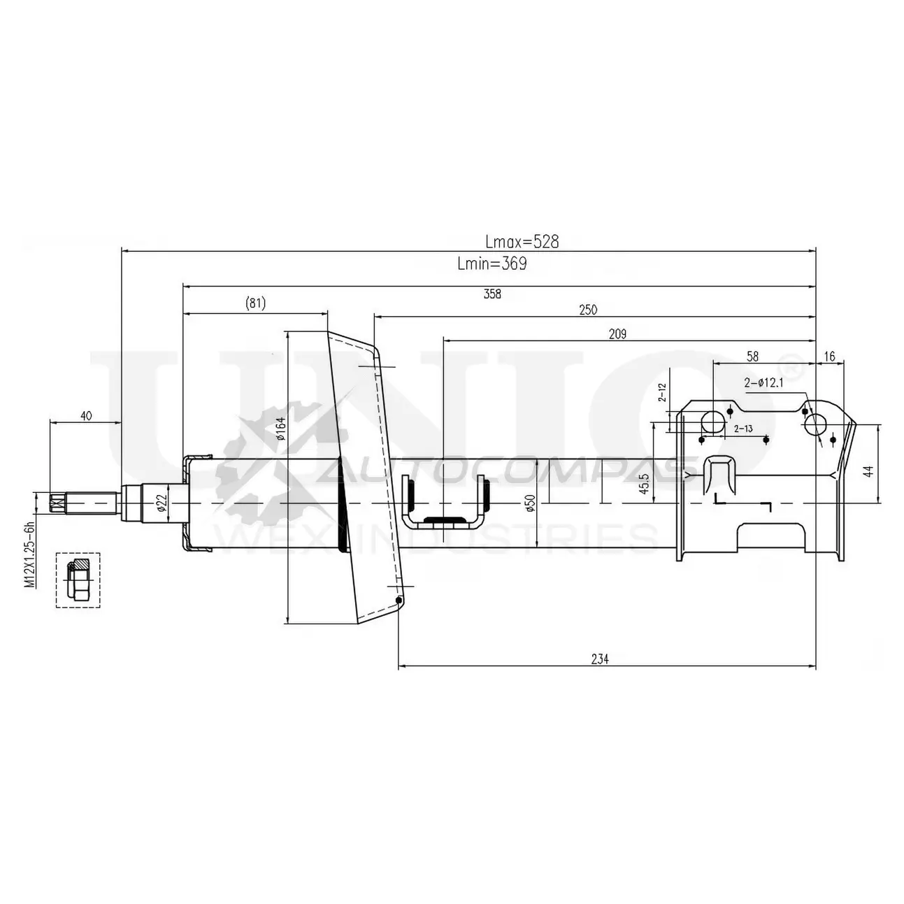 Амортизатор газовый передней подвески правый UNIO 1441313226 SAB-10085 RXI X15I