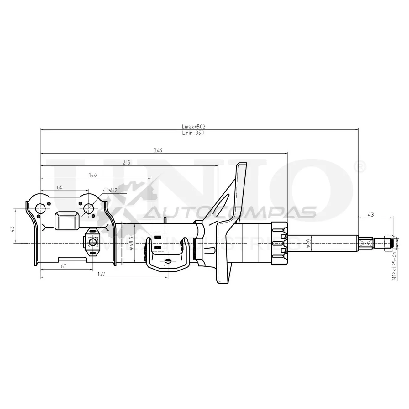 Амортизатор газовый передней подвески правый UNIO SAB-10155 W AS16 1441313248