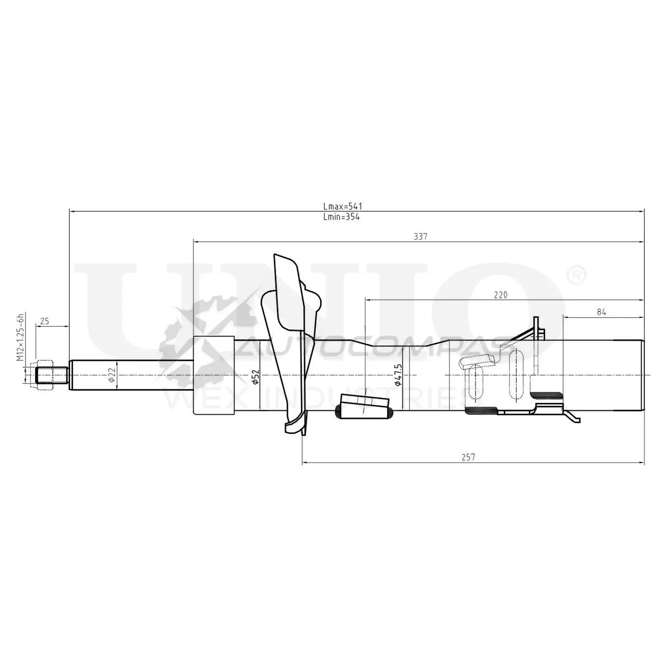 Амортизатор газовый передней подвески правый UNIO Q84RC 1 SAB-10263 1441313288