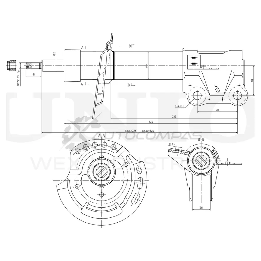 Амортизатор газовый передней подвески правый UNIO 1441313300 ZX6C2 03 SAB-10779