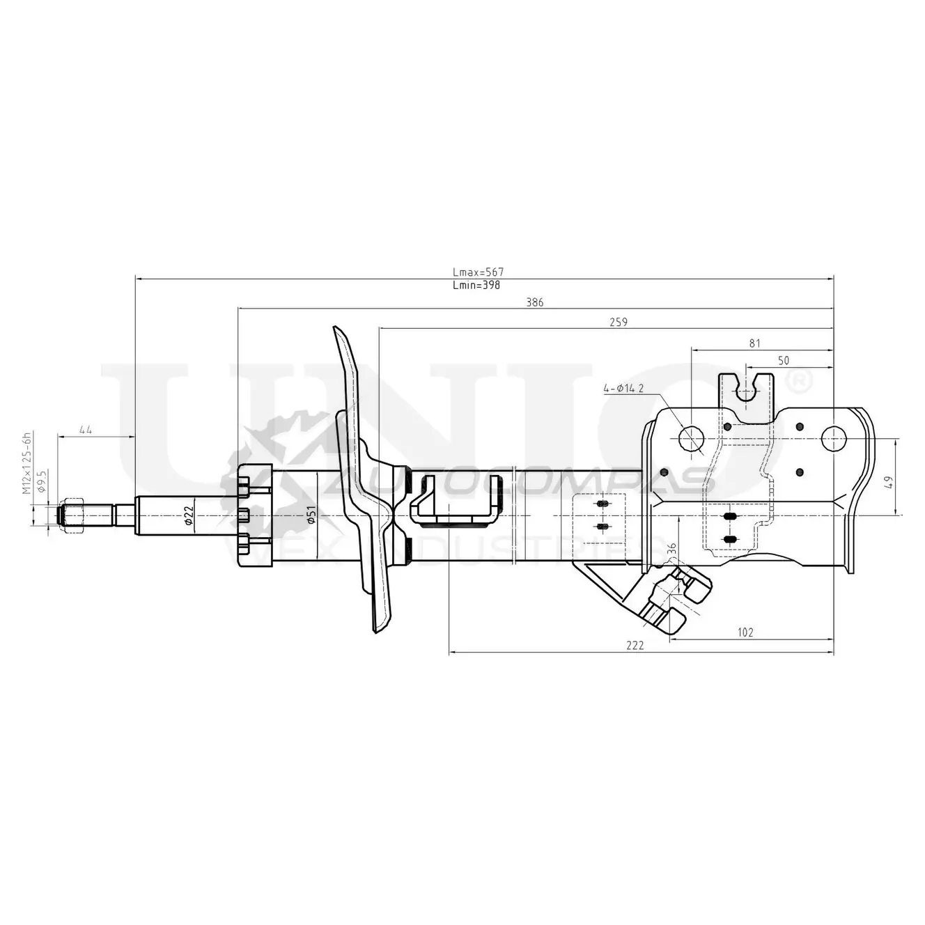 Амортизатор газовый передней подвески правый UNIO K BFZ3L 1441313310 SAB-10191