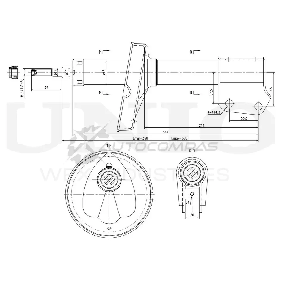 Амортизатор масляный передней подвески UNIO T71O GKV 1441313368 SAB-20034