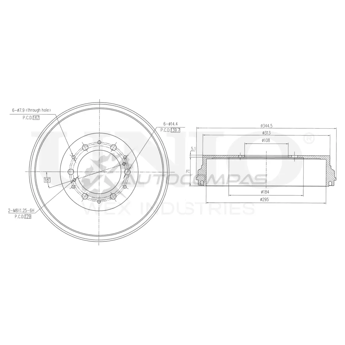 Барабан тормозной задний UNIO TRTEJ W BRD-10059 1441313391