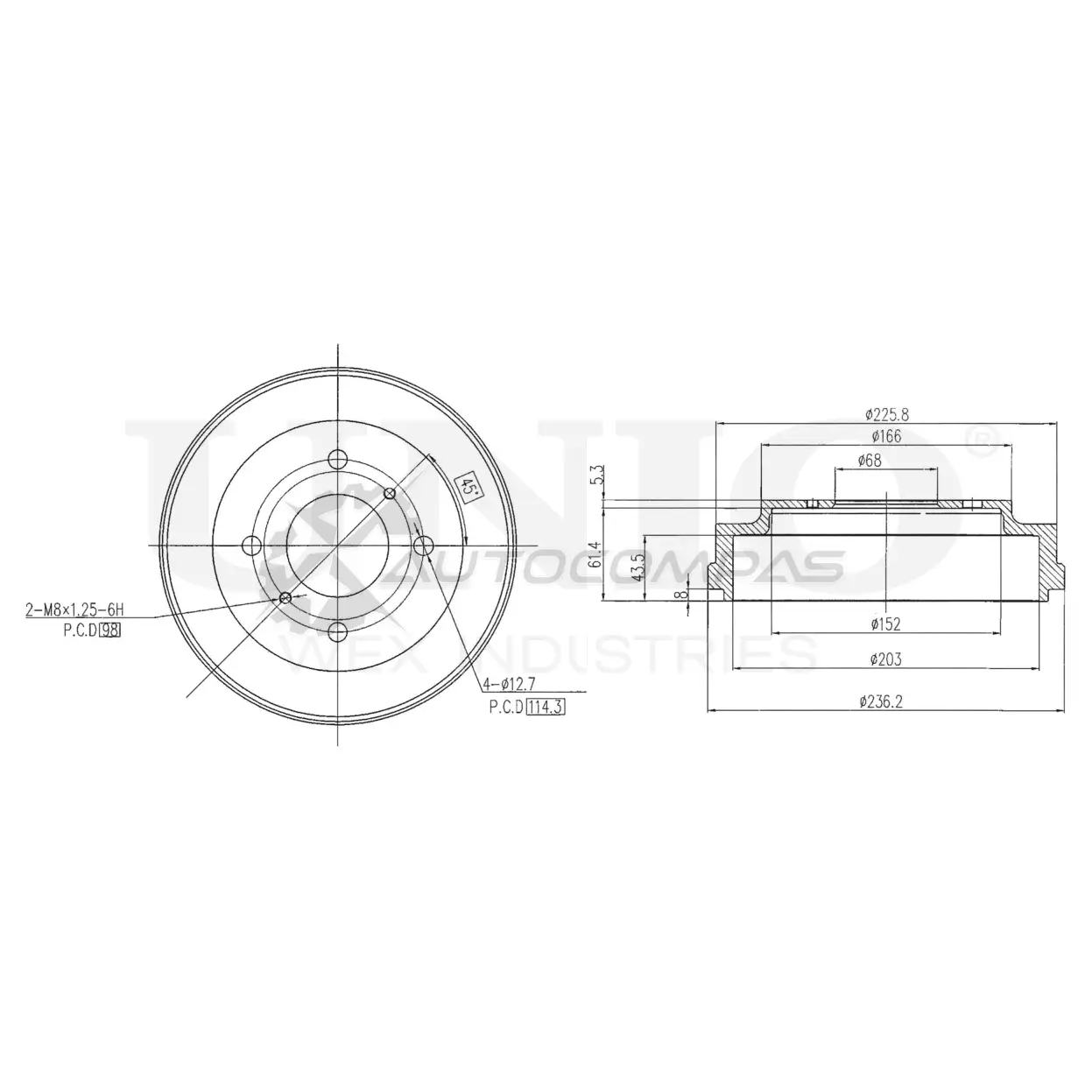 Барабан тормозной задний UNIO BRD-10011 1441313396 MM BKQQ