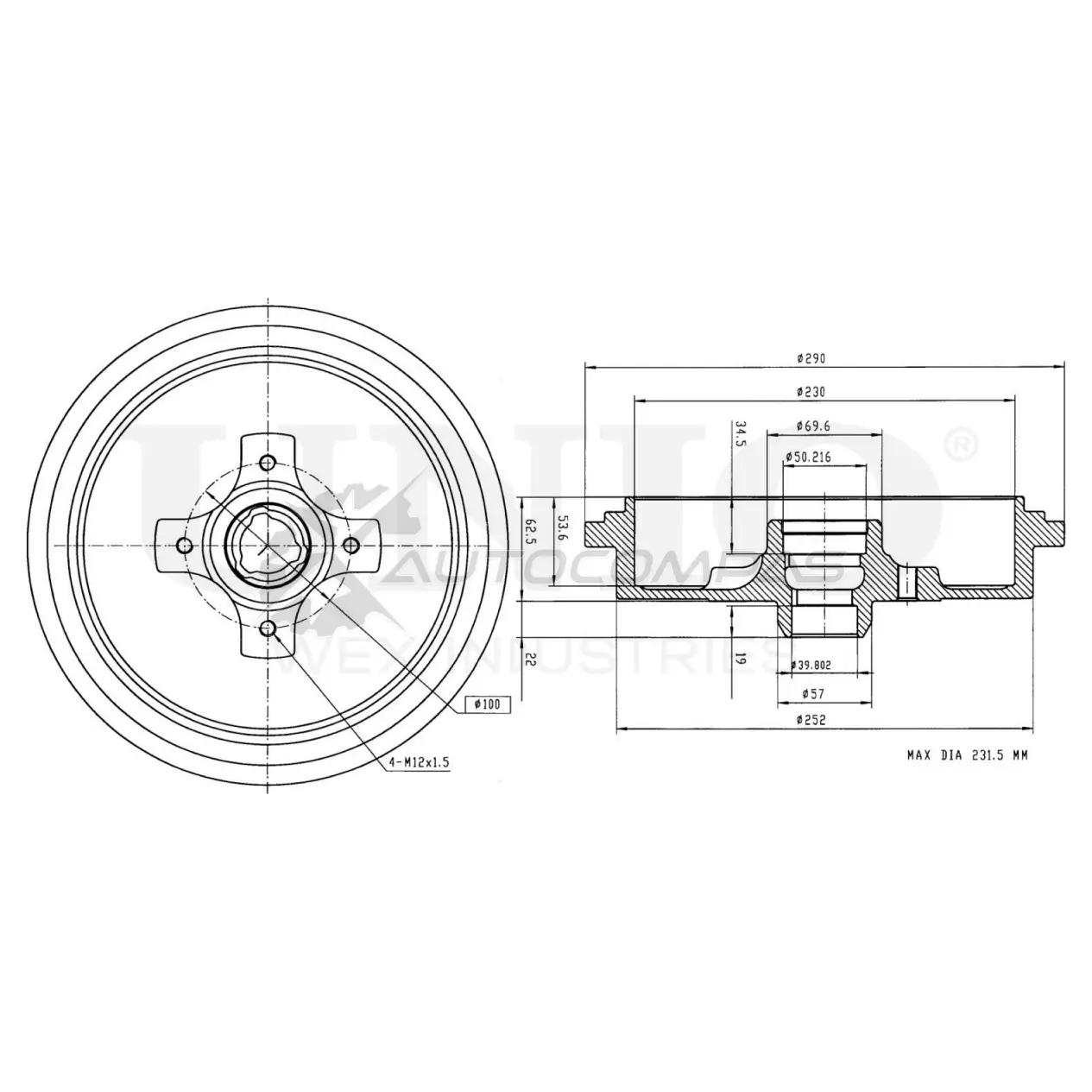 Барабан тормозной задний UNIO 1441313403 BRD-10028 AI QZD2F