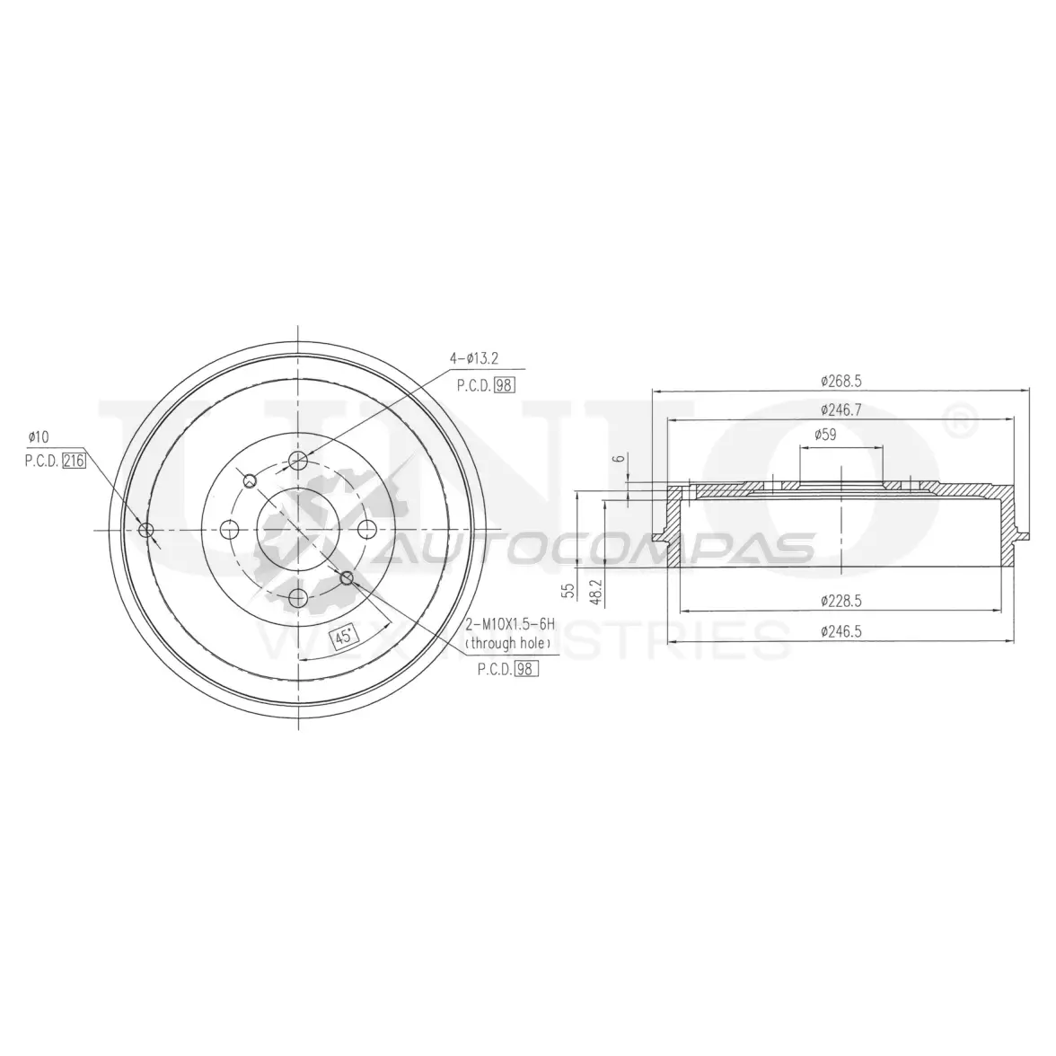 Барабан тормозной задний UNIO BRD-10018 1441313412 R3HY F