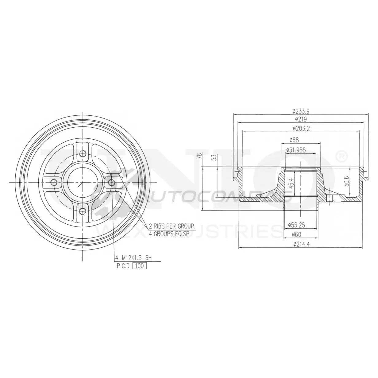 Барабан тормозной задний UNIO BRD-10019 U2G53 1B 1441313415