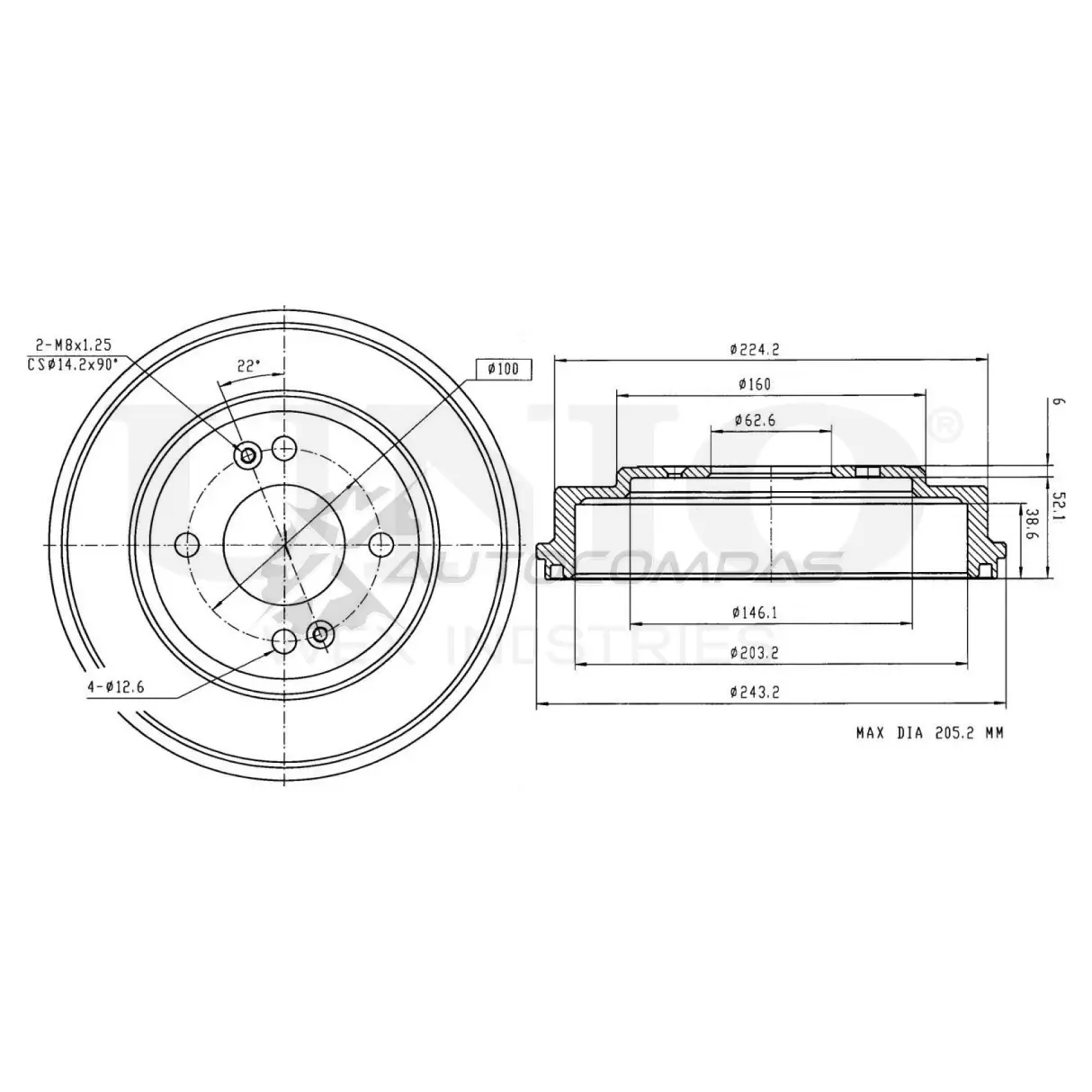 Барабан тормозной задний UNIO BRD-10036 1441313423 T5AMV5 R изображение 0