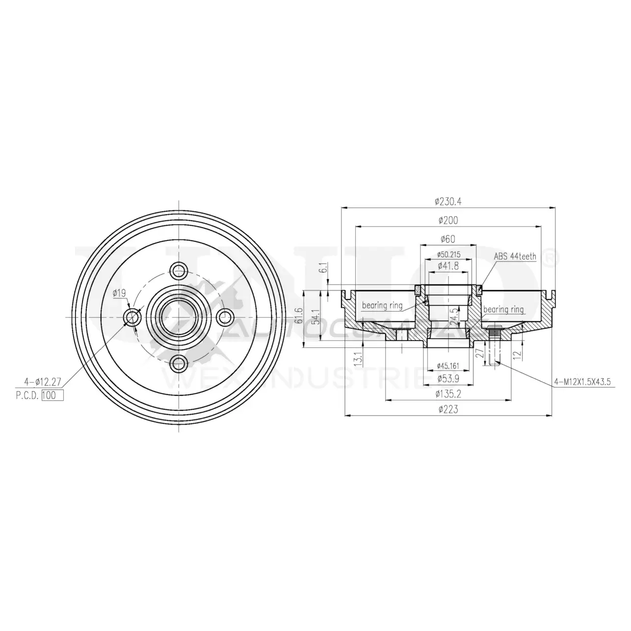 Барабан тормозной задний UNIO TC3 CHS9 BRD-10037 1441313429