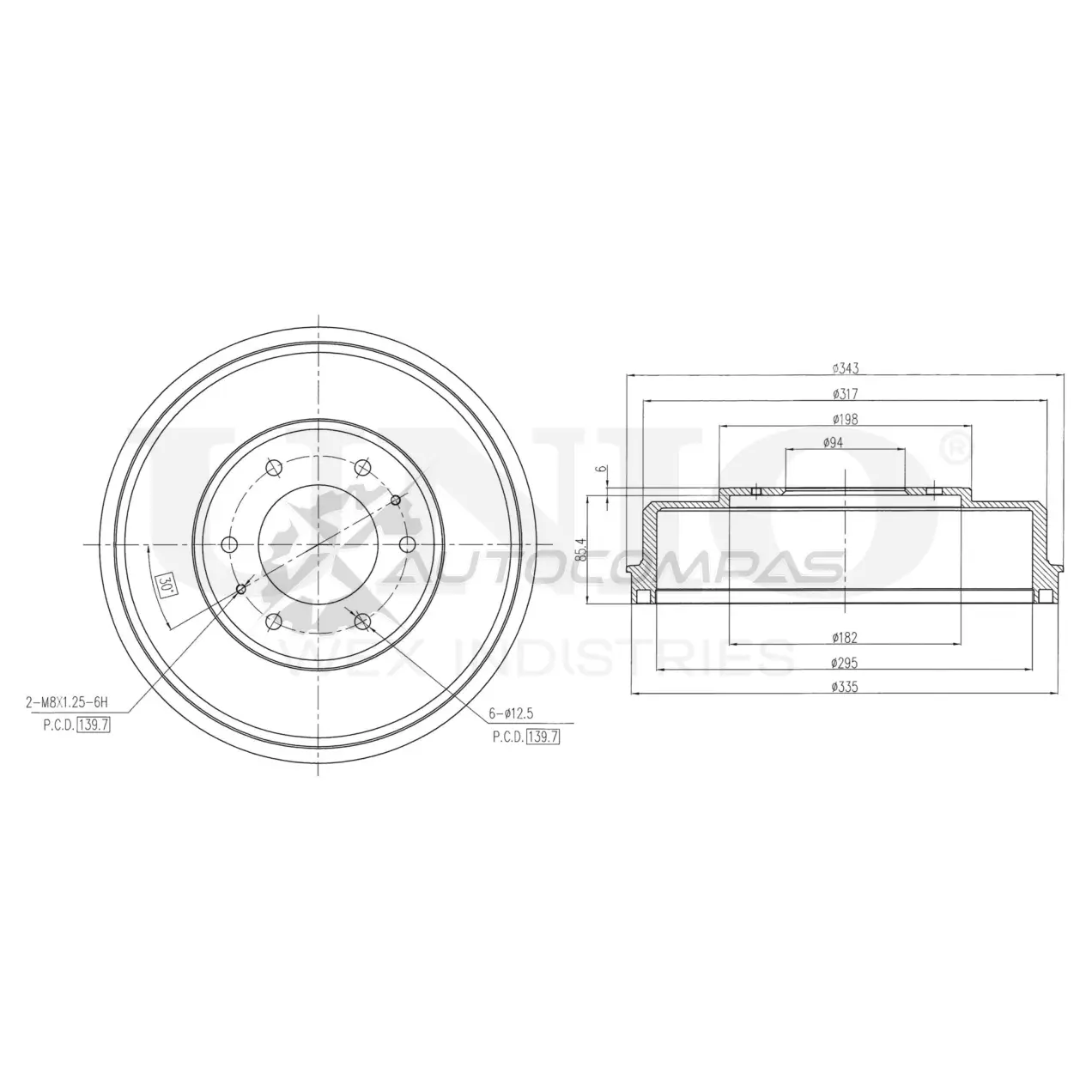 Барабан тормозной задний UNIO BRD-10015 887J P 1441313446