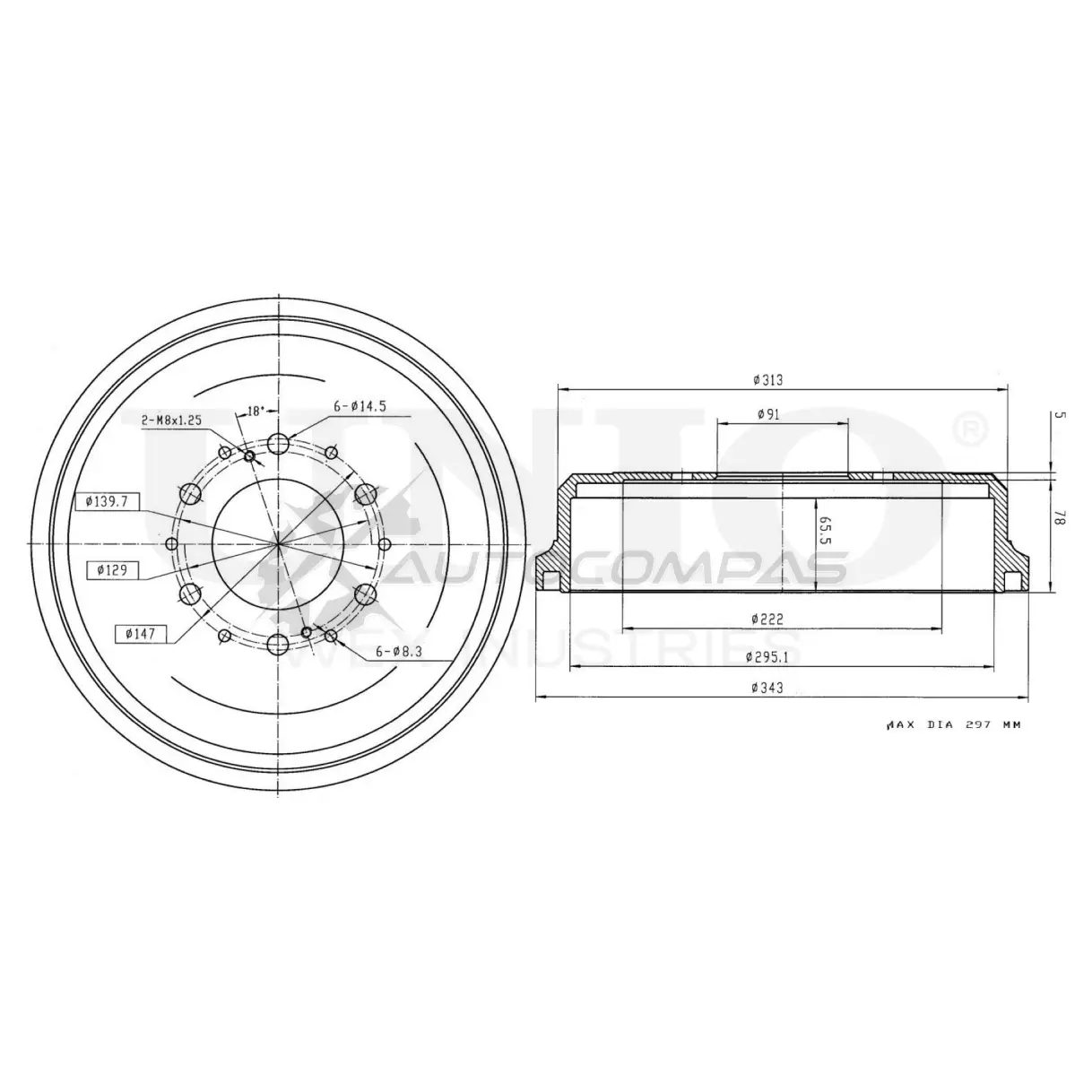 Барабан тормозной задний UNIO 4 XNVUZ BRD-10050 1441313451