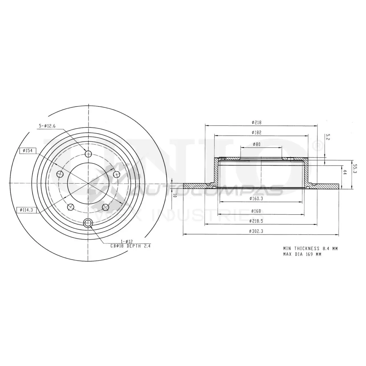 Диск тормозной задний UNIO 1441313912 V 9SW26G BRD-20208 изображение 0