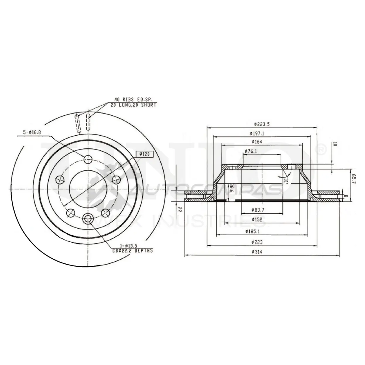 Диск тормозной задний UNIO 1441313949 6V DTAG BRD-20424