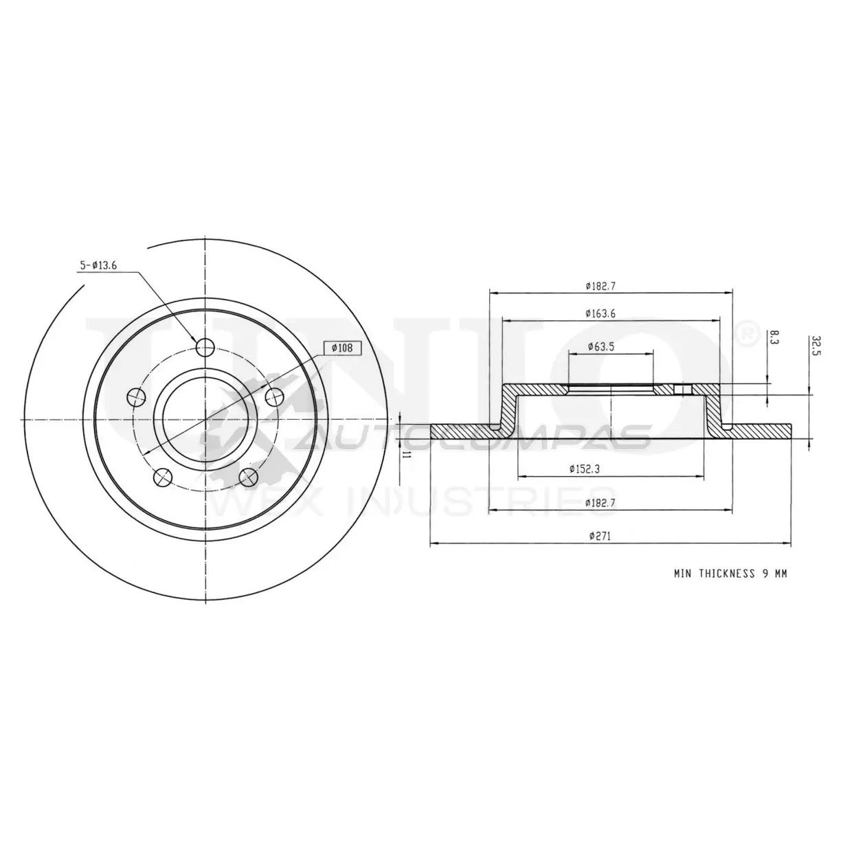 Диск тормозной задний UNIO 5 WAUKTI BRD-20028 1441313962