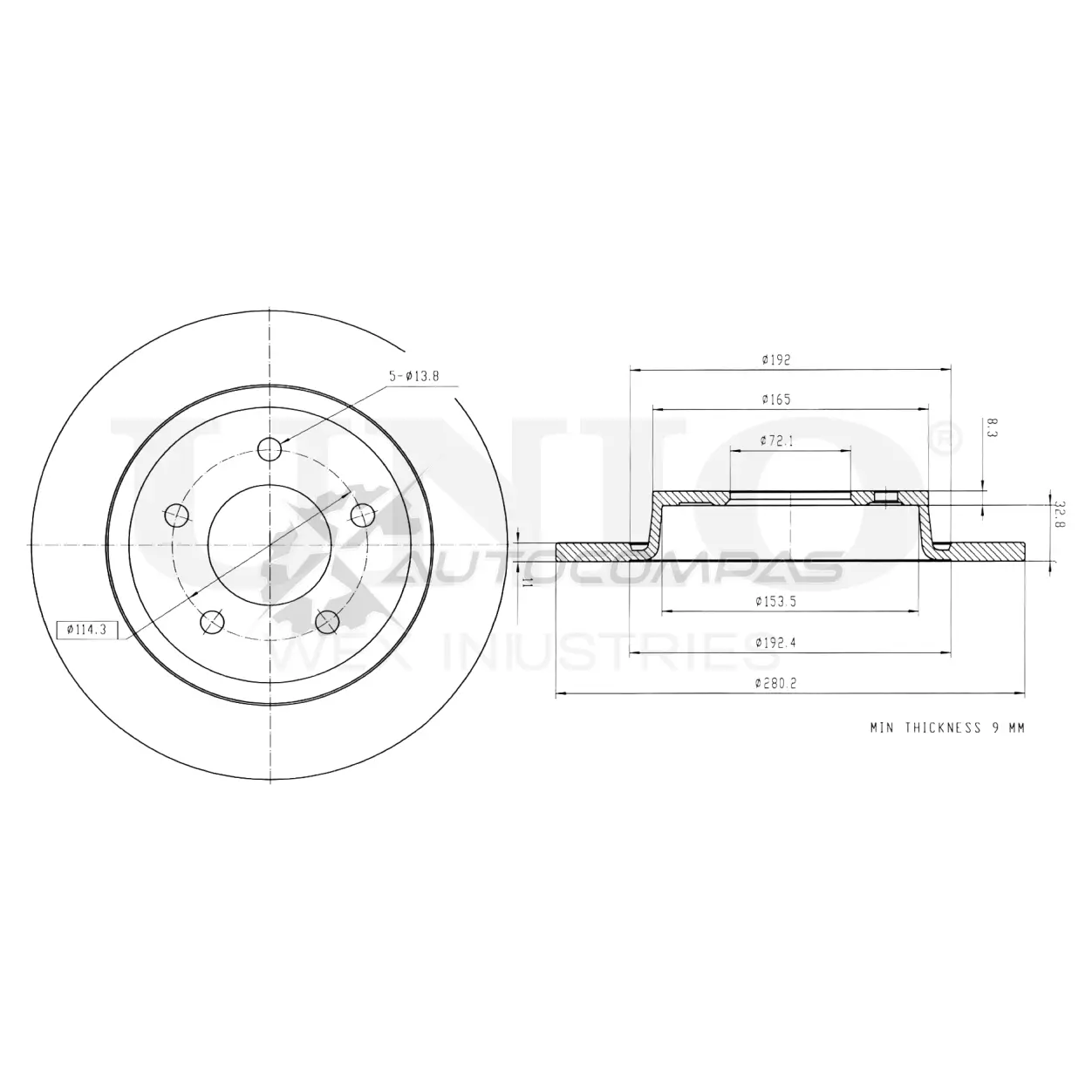 Диск тормозной задний UNIO BRD-20255 WDS8 EOC 1441313963